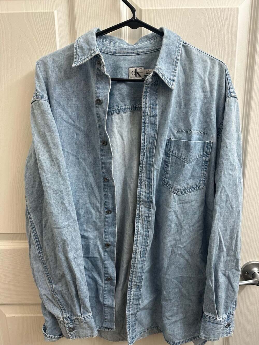 Vintage 90s Calvin Klein Jeans Light Wash Denim Button Down Long Sleeve Shirt Si